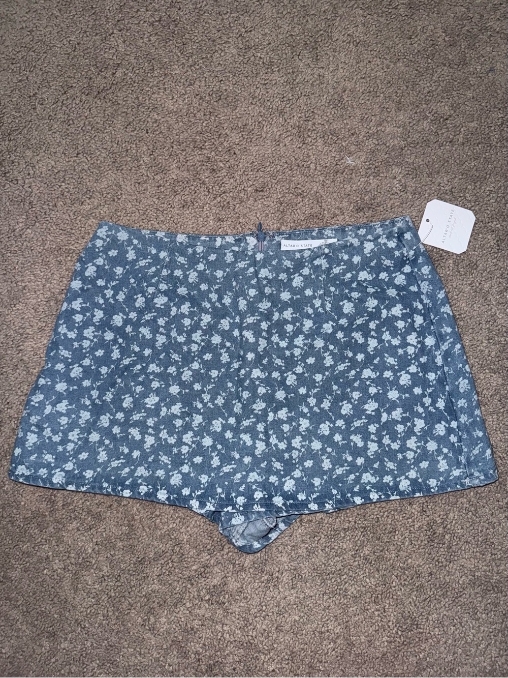 Altar'd State Blue Floral Print Skort Shorts